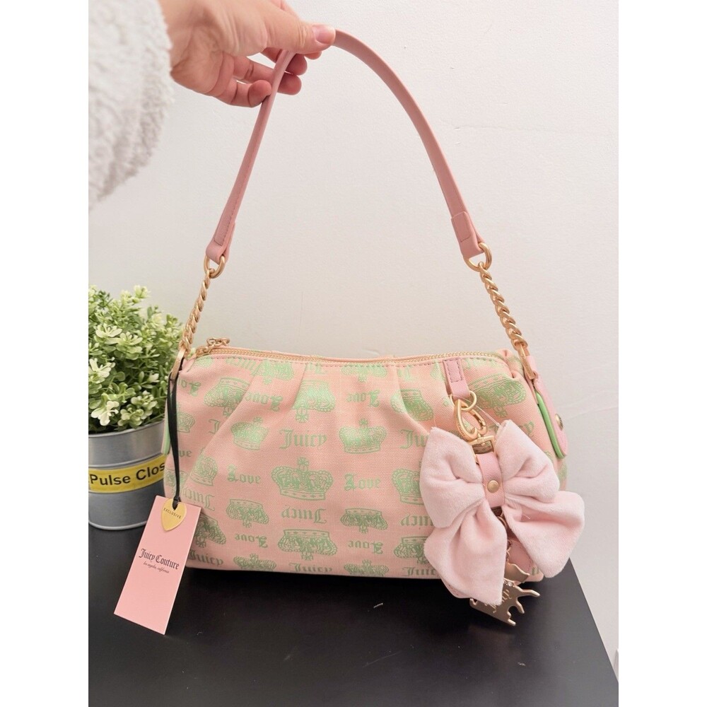 JUICY COUTURE JUICY FAN CLUB SHOULDER BAG PINK DIAMOND RETRO GREEN